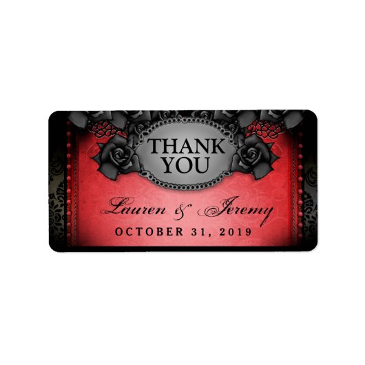 Rood & Zwart Halloween Bruiloft Dank u Labels (Voorkant)
