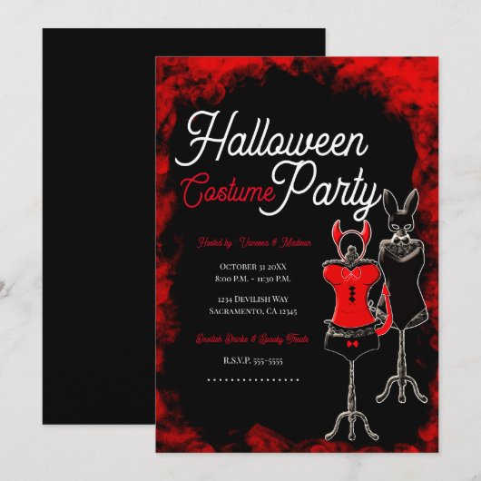 Rood & Zwart Halloween Kostuum Party Kaart (Voorkant / Achterkant)