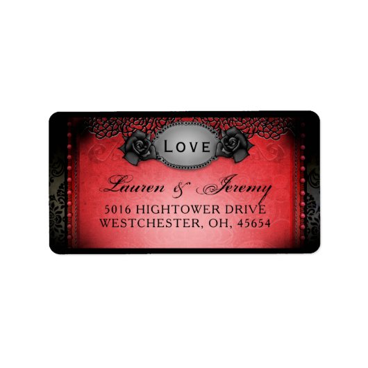 Rood & Zwart Halloween Matching Wedding Adres Etiket (Voorkant)