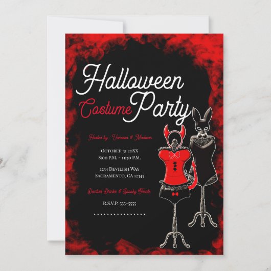 Rood & Zwart Halloween Verkleedfeest Kaart (Voorkant)