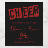 Rood & Zwart Hand Getrokken Bow Schets Huwelijk Wijn Etiket (Enkel label)