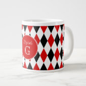 Rood zwart Harlequin Rood Monogram #2 Grote Koffiekop (Voorkant rechts)