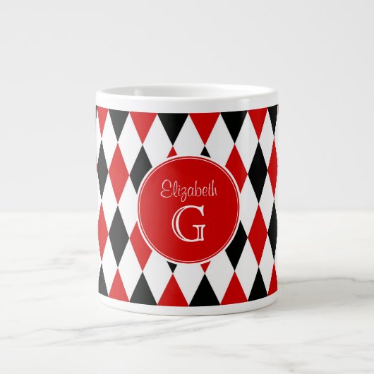 Rood zwart Harlequin Rood Monogram #2 Grote Koffiekop (Voorkant)