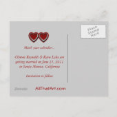 Rood & Zwart Hart Bewaar de datum Bruiloft Briefka Aankondigingskaart (Achterkant)