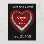 Rood & Zwart Hart Bewaar de datum Bruiloft Briefka Aankondigingskaart (Voorkant)