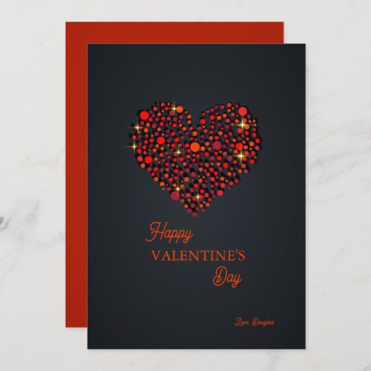 Rood Zwart Hart Gelukkig Valentijnsdag Uitnodiging (Voorkant / Achterkant)