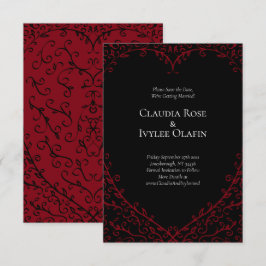 Rood & Zwart Hart Gotische Bruiloft Save the Date  Kaart
