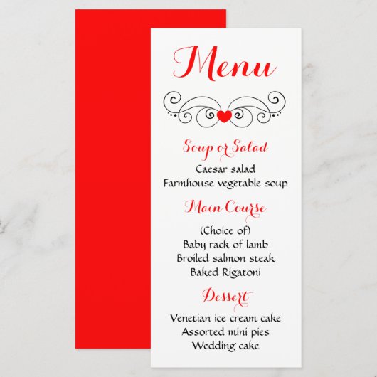 Rood & Zwart Hart Menu Liefde - Huwelijksfeest (Voorkant / Achterkant)