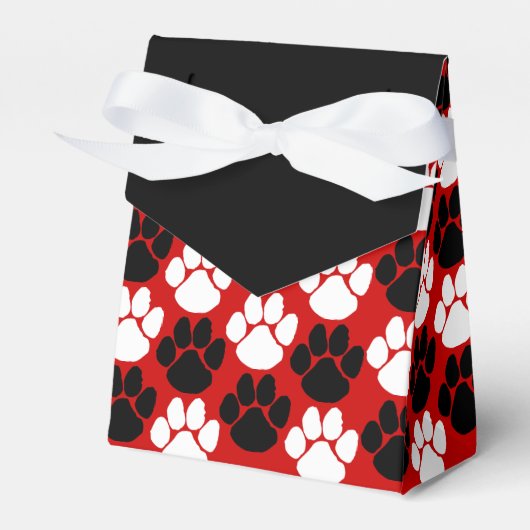 Rood & Zwart Herhalende Pawprint Gift Bedankdoosjes (Voorkant Zijde)