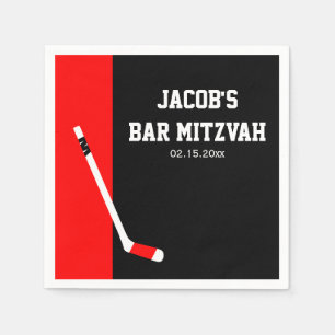 Rood Zwart Hockey Bar Mitzvah Gepersonaliseerd Servet