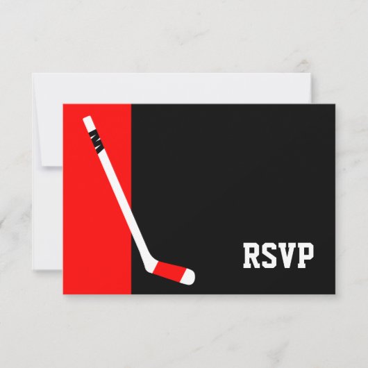 Rood Zwart Hockey Bar Mitzvah RSVP Kaartje (Voorkant)