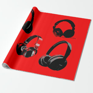 Rood Zwart Hoofdtelefoon Silhouetten Pop Art Cadeaupapier