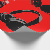 Rood Zwart Hoofdtelefoon Silhouetten Pop Art Cadeaupapier (Hoek)