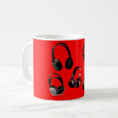 Rood Zwart Hoofdtelefoon Silhouetten Pop Art Koffiemok (Voorkant links)