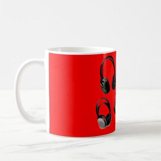 Rood Zwart Hoofdtelefoon Silhouetten Pop Art Koffiemok (Links)