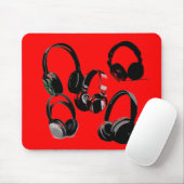 Rood Zwart Hoofdtelefoon Silhouetten Pop Art Muismat (Met muis)
