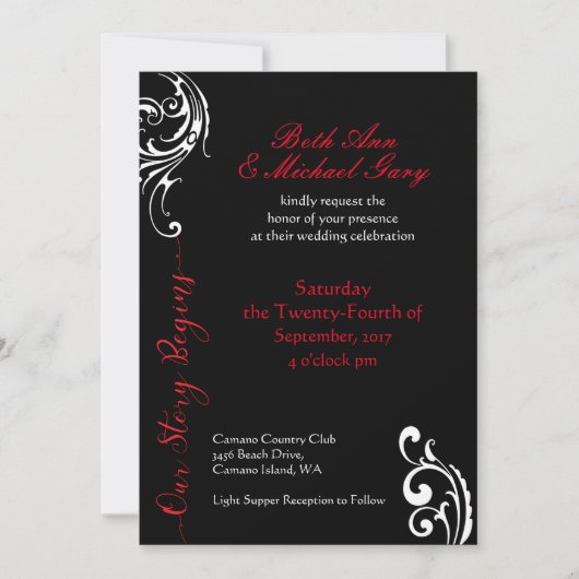 Rood & Zwart Huwelijksuitnodiging Sjabloon Kaart (Voorkant)