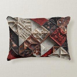 Rood Zwart Ivoor Micro Mozaïek 3D Geometrisch Accent Kussen