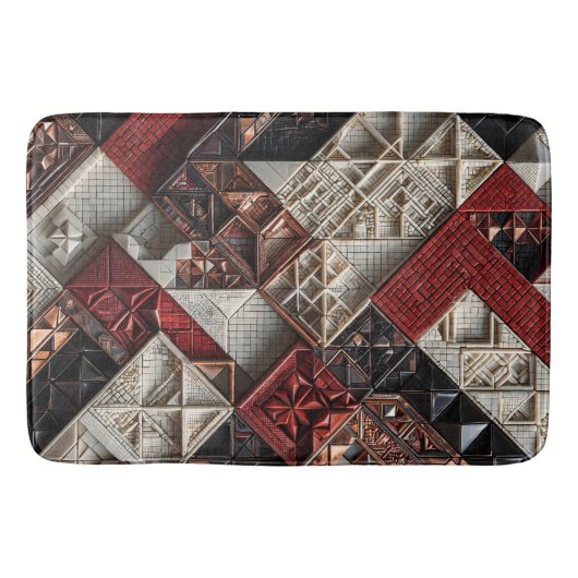 Rood Zwart Ivoor Micro Mozaïek 3D Geometrisch Badmat (Voorkant)