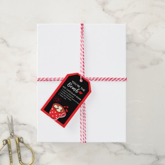 Rood Zwart | Jij bent de Bomb, Hot Cocoa Bomb Labe Cadeaulabel (Met Touw)
