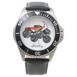 Rood & Zwart Jongens' Naam Gepersonaliseerde Monst Horloge