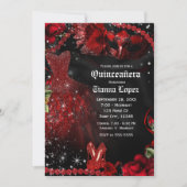 Rood & Zwart Jurk Masquerade Quinceañera 15 Party Kaart (Voorkant)