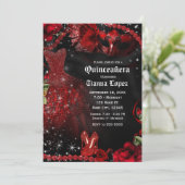 Rood & Zwart Jurk Masquerade Quinceañera 15 Party Kaart (Staand voorkant)