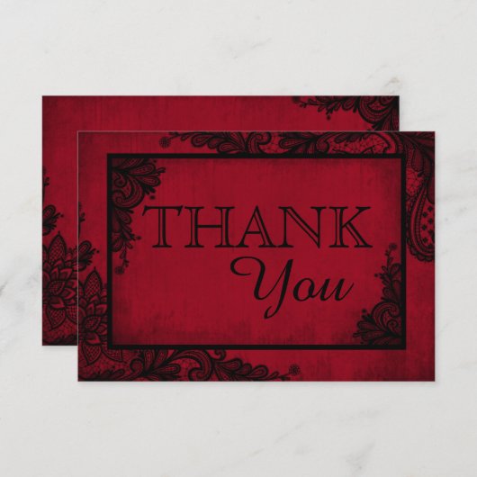 Rood Zwart Kant Gotische Bruiloft Dank u Kaart (Voorkant / Achterkant)