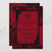 Rood Zwart Kant Gotische Bruiloft Uitnodiging Kaar (Voorkant / Achterkant)