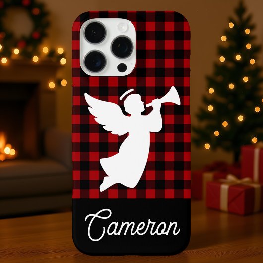 Rood & zwart kariert met engel en eigen naam Case-Mate iPhone case