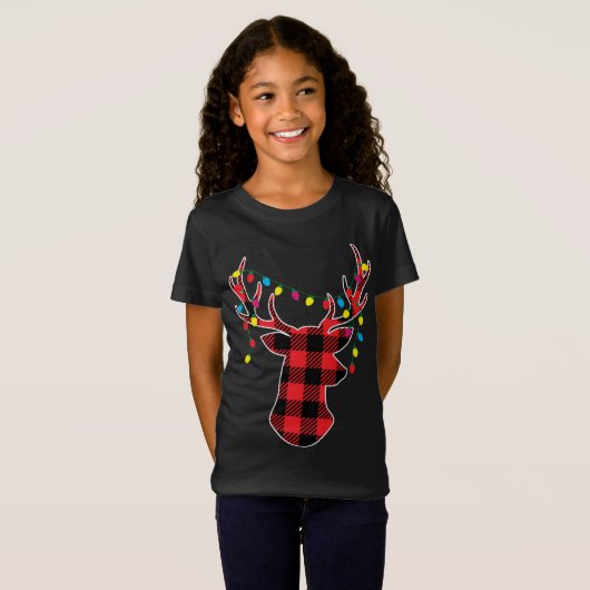 Rood Zwart Kerstcadeaus Buffel Plaid Herten T-shirt (Voorkant volledig)