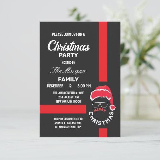 Rood Zwart Kerstfeest Kaart (Staand voorkant)