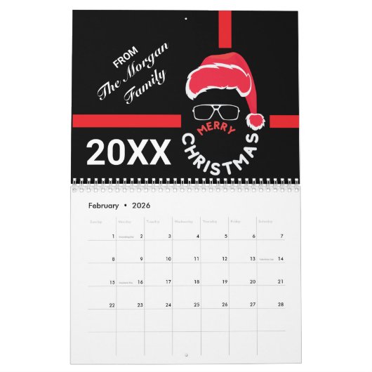 Rood Zwart Kerstfeest Kalender (Feb 2026)