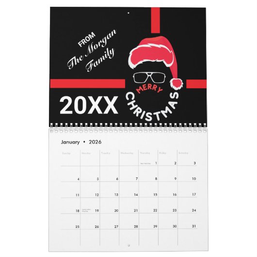 Rood Zwart Kerstfeest Kalender (Jan 2026)