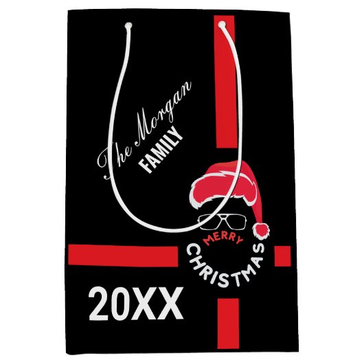 Rood Zwart Kerstfeest Medium Cadeauzakje (Voorkant)