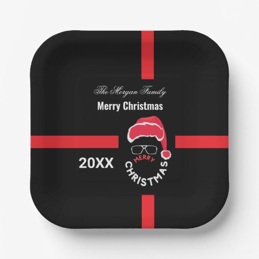 Rood Zwart Kerstfeest Papieren Bordje (Voorkant)