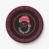 Rood Zwart Kerstfeest Papieren Bordje (Voorkant)