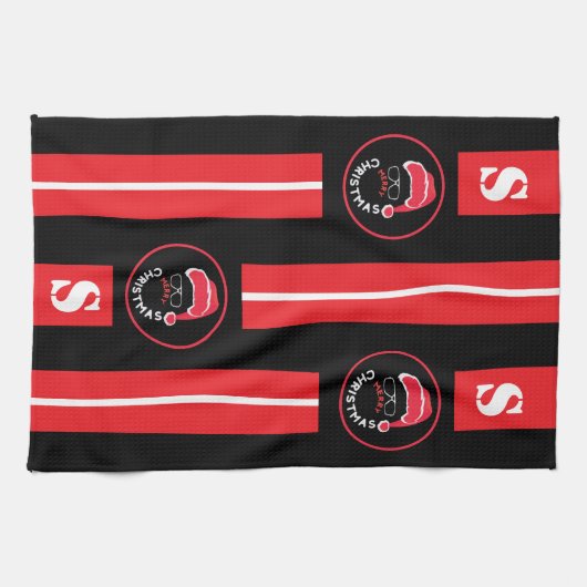 Rood Zwart Kerstfeest Theedoek (Horizontaal)