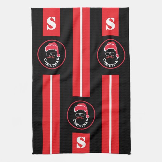 Rood Zwart Kerstfeest Theedoek (Verticaal)