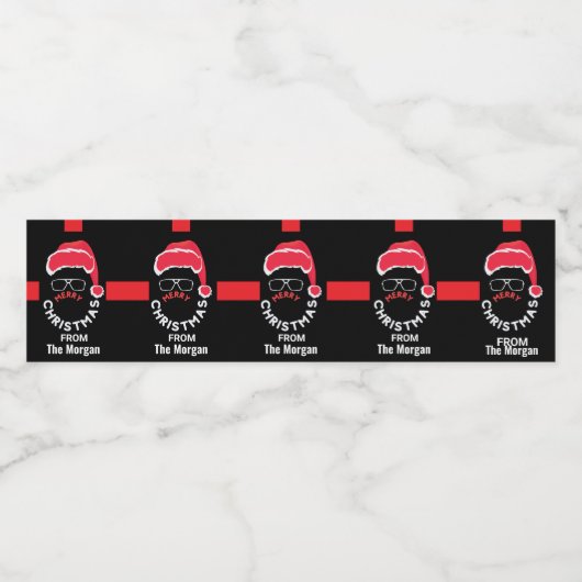 Rood Zwart Kerstfeest Waterfles Etiket (Enkel label)