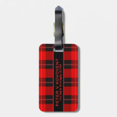 Rood & Zwart Kerstmis Plaid Patroon Bagagelabel (Achterkant verticaal)