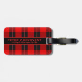 Rood & Zwart Kerstmis Plaid Patroon Bagagelabel (Achterkant horizontaal)