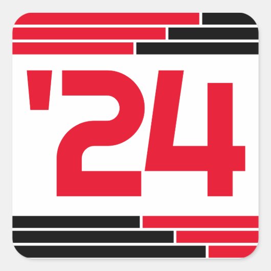 Rood & Zwart Klasse van '24 Afstuderen Vierkante Sticker (Voorkant)