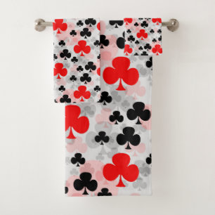 Rood Zwart Klaver Club Abstract Patroon Design Bad Handdoek
