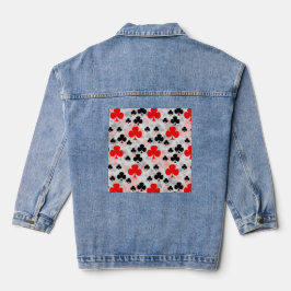 Rood Zwart Klaver Club Abstract Patroon Design Denim Jacket