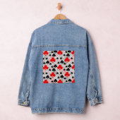 Rood Zwart Klaver Club Abstract Patroon Design Denim Jacket (Hangar)