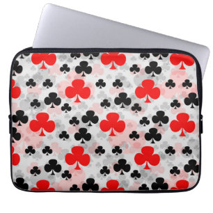Rood Zwart Klaver Club Abstract Patroon Design Laptop Sleeve