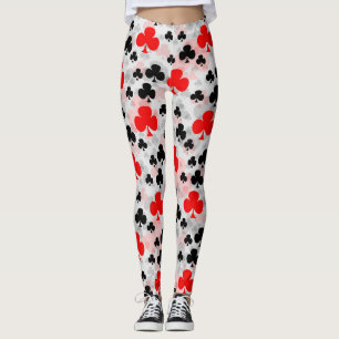 Rood Zwart Klaver Club Abstract Patroon Design Leggings