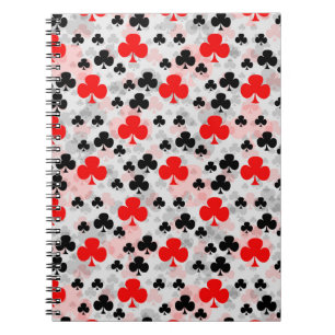 Rood Zwart Klaver Club Abstract Patroon Design Notitieboek