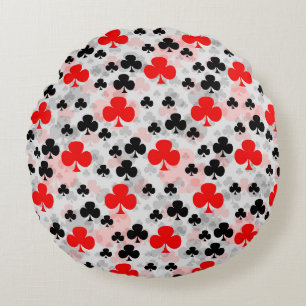Rood Zwart Klaver Club Abstract Patroon Design Rond Kussen